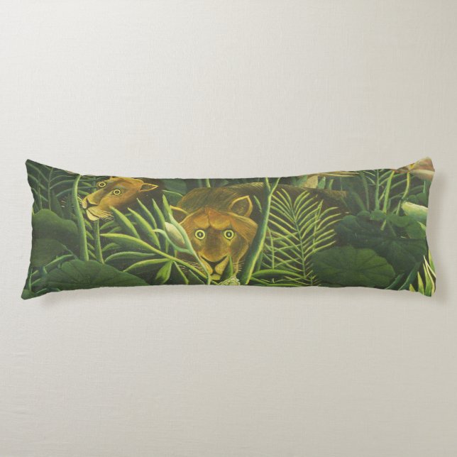 Rousseau Tropical Jungle Lion Painting Body Pillow (Front)
