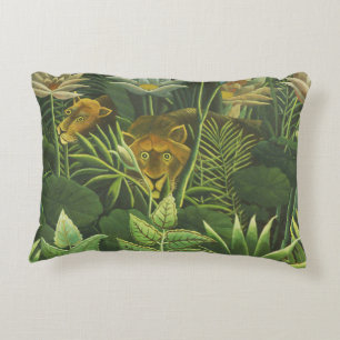 Rousseau Tropical Jungle Lion Painting Decorative Pillow