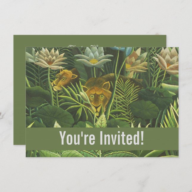 Rousseau Tropical Jungle Lion Painting Invitation (Front/Back)
