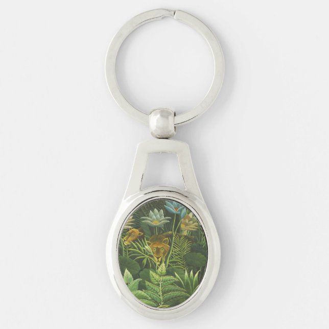 Rousseau Tropical Jungle Lion Painting Keychain (Front)