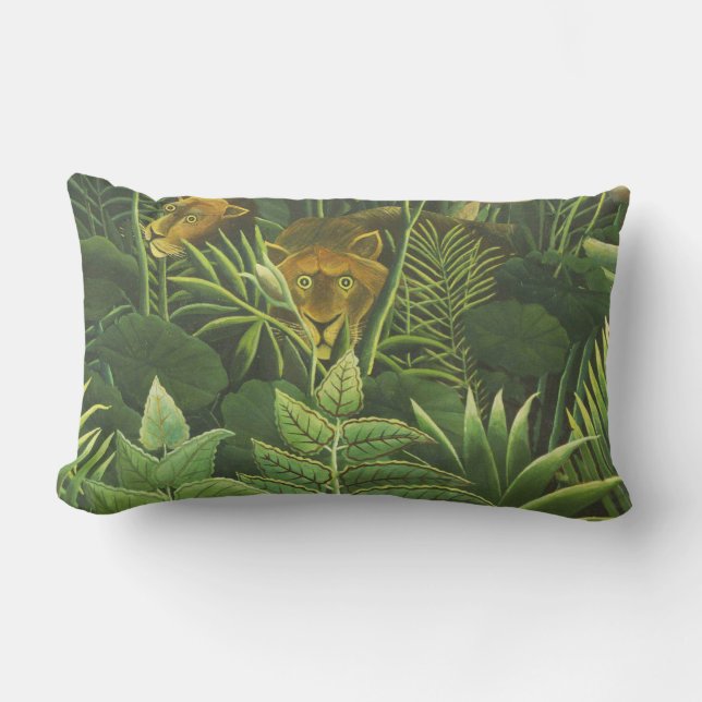 Rousseau Tropical Jungle Lion Painting Lumbar Pillow (Front)