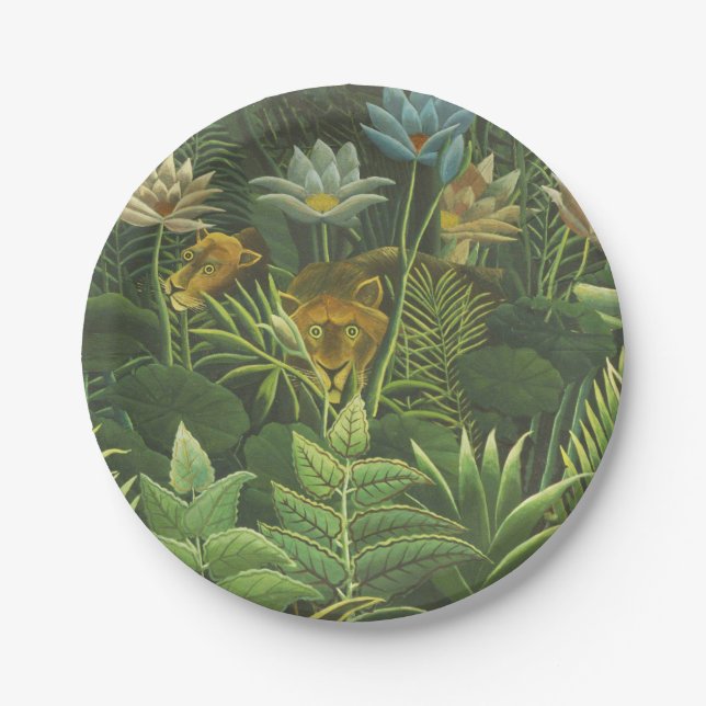 Rousseau Tropical Jungle Lion Painting Paper Plate (Front)