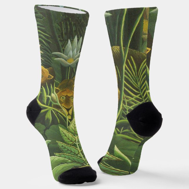 Rousseau Tropical Jungle Lion Painting Socks (Angled)