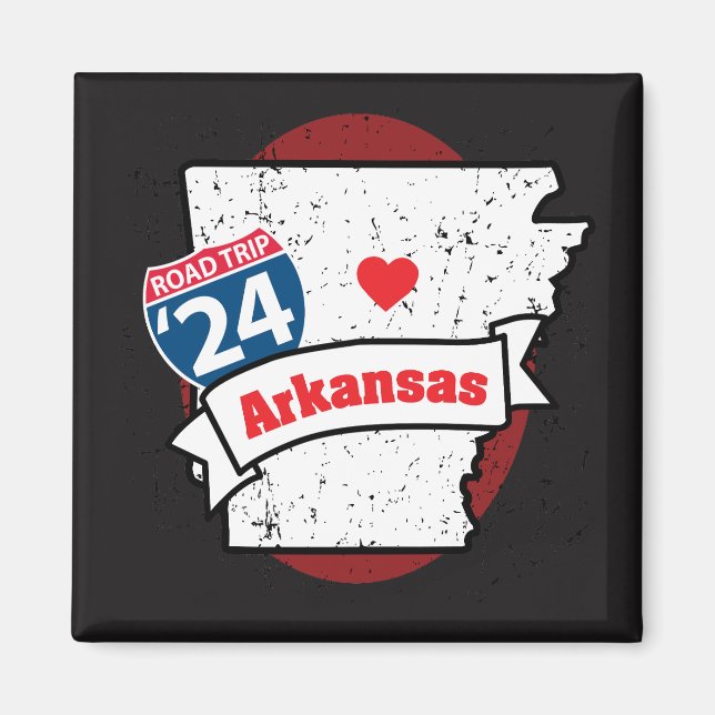 Route '24 Arkansas - aimant carré (rouge/noir) (Devant)