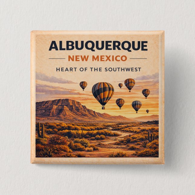 Route 66 Albuquerque Balloon Southwest Pride 2 Inch Square Button (Front)