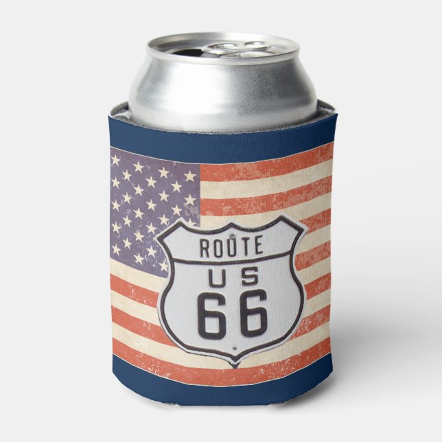 Route 66 American Flag Can Cooler (Can Front)
