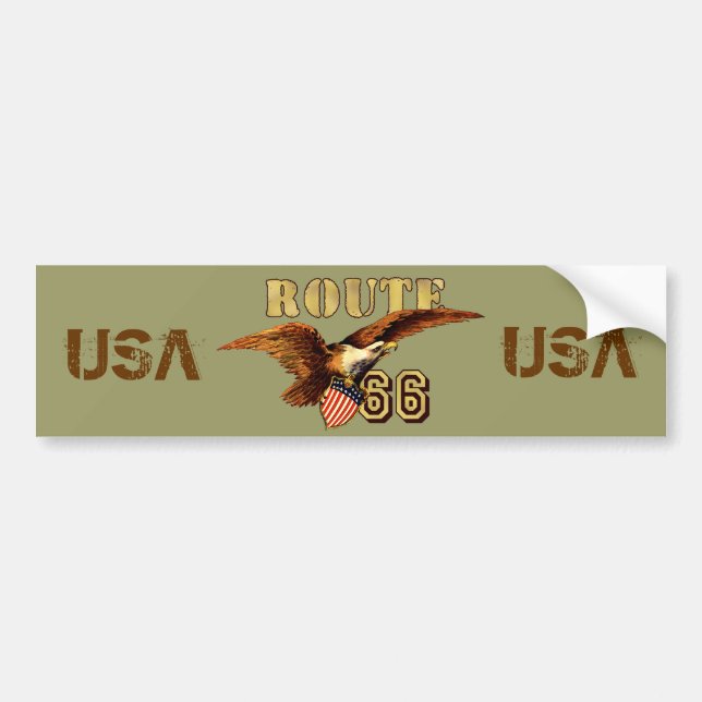 Route 66 American flag USA Bald Eagle Bumper Sticker (Front)