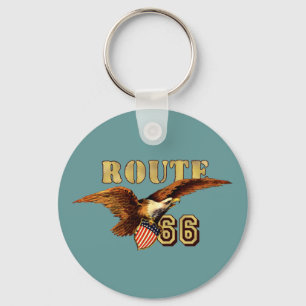 Route 66 American flag USA Bald Eagle Keychain