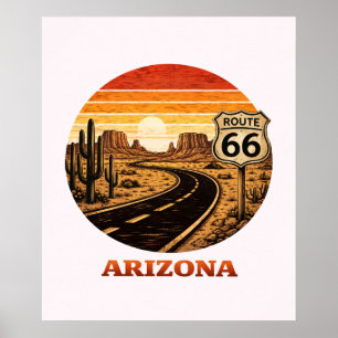 Route 66 Arizona Desert Retro Stripe Sunset Poster
