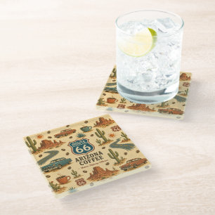 Route 66 Arizona Desert Roadside Coffee Stop Glass Coaster