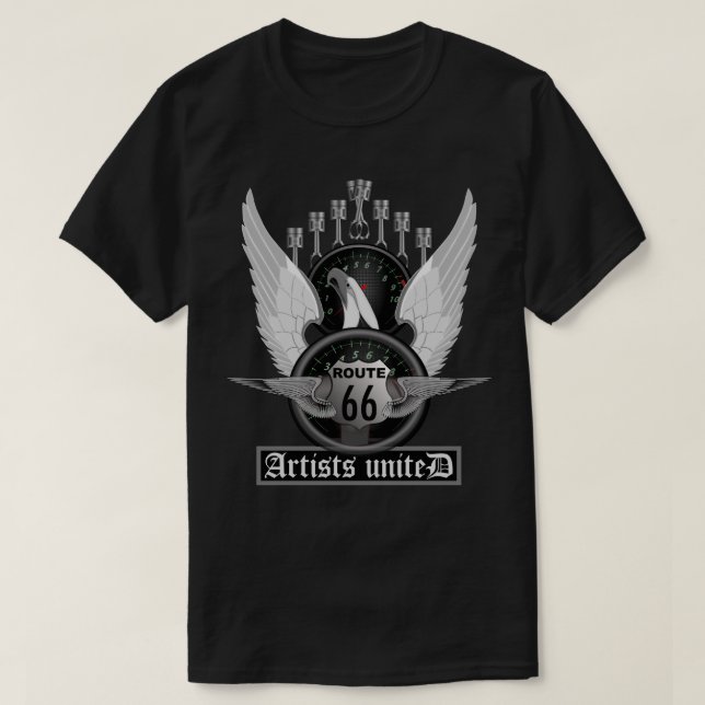 Route 66 Artists United V-8 T-Shirt (Design Front)