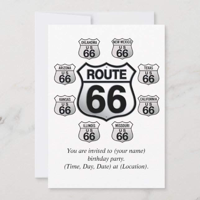 Route 66 Birthday invitation. Invitation (Front)