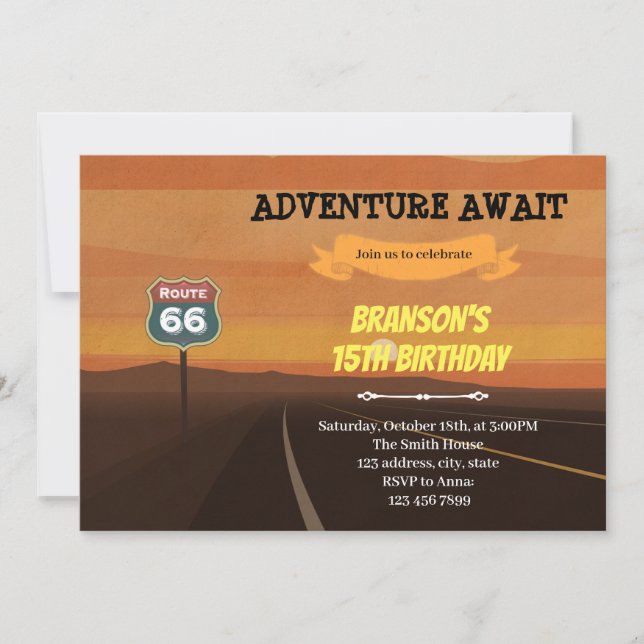 Route 66 birthday theme Invitation (Front)