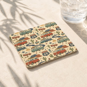 Route 66 Camper Van Travel Journal Americana Square Paper Coaster