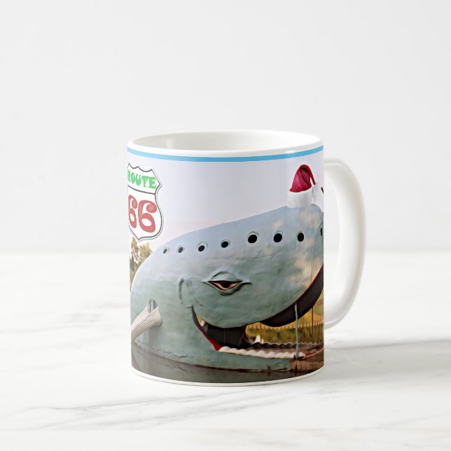 Route 66 Catoosa Blue Whale Christmas Santa Hat Coffee Mug (Front Right)