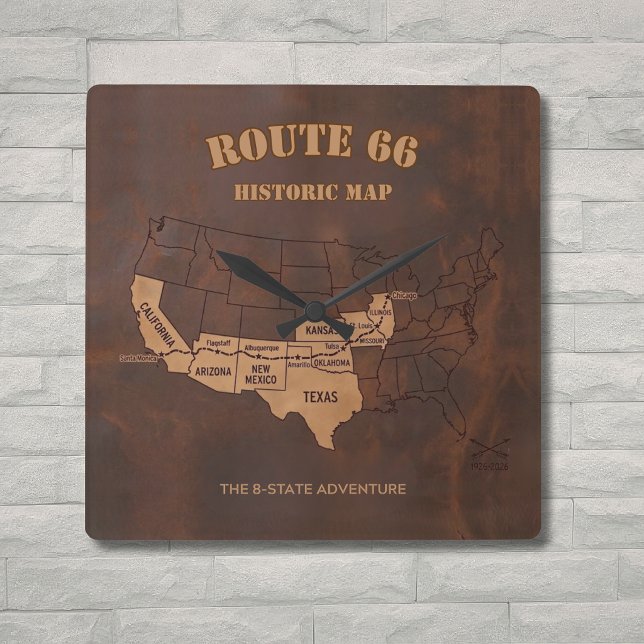Route 66 Centennial 8-State Map Decor Square Wall Clock (Creator Uploaded)