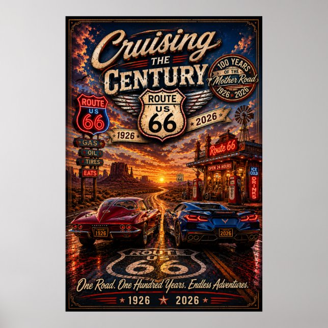 route 66 Centennial Cruising Adventure Wal Art Poster (Front)
