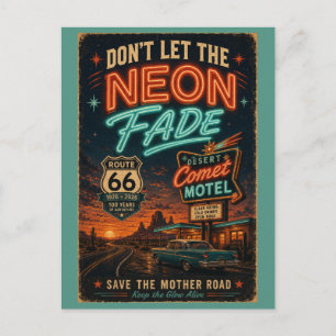 Route 66 Centennial Desert Motel Night Drive Postcard