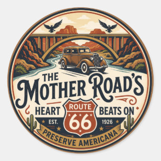 Route 66 Centennial Mother Road Heart Beats On Classic Round Sticker