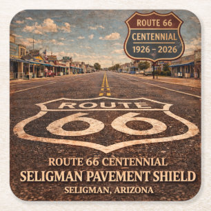 Route 66 Centennial Seligman Pavement Heritage Square Paper Coaster
