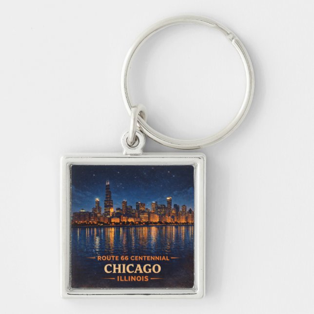 Route 66 Chicago Skyline Key Keepsake Keychain (Front)