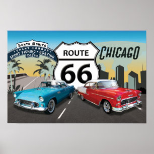 Route 66, Chicago to Santa Monica Poster
