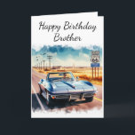 Route 66 Classic Car Happy Birthday Brother  Card<br><div class="desc">This birthday card features a digital watercolor depiction of the Route 66 sign and roadway, complemented by a vintage convertible. It is an ideal card for men who appreciate road trips and classic automobiles. This customizable card makes a thoughtful gift for a brother, husband, father, uncle, or son. "AI-generated artwork...</div>
