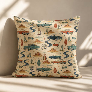 route 66 Classic Cars Desert Sofa Accent Throw Pillow