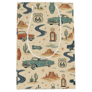 route 66 Classic Cars Retro Roadside Gift Art Medium Gift Bag
