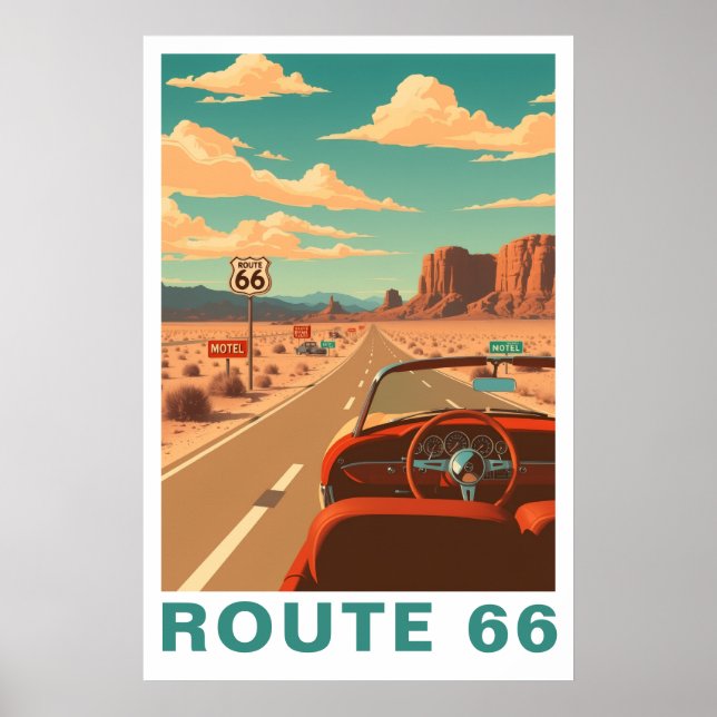 Route 66 Classic Road Trip Travel Art Poster (Front)