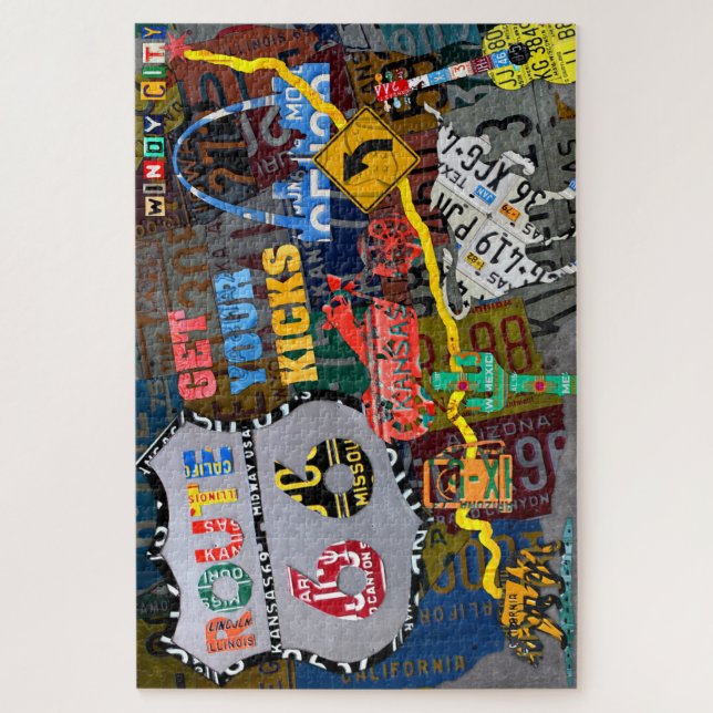 Route 66 Collage License Plate Art Jigsaw Puzzle (Vertical)