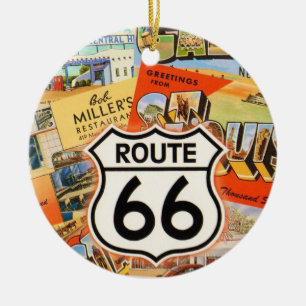 Route 66 Colourful Postcard Ceramic Ornament