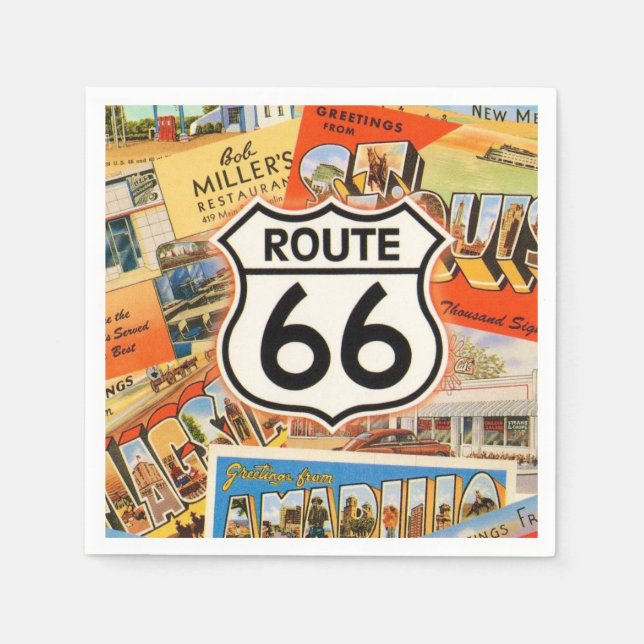  Route 66 Colourful Postcard Napkin (Front)