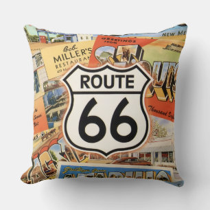 Route 66 Colourful Postcard Throw Pillow