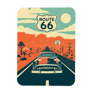 Route 66 Contrast Design with Classic Car Magnet