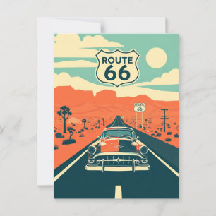 Route 66 Contrast Design with Classic Car Postcard