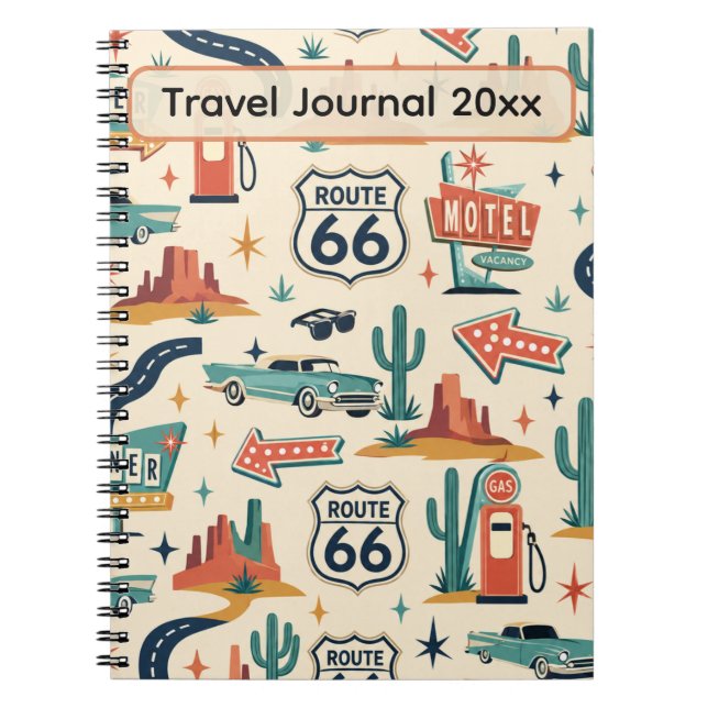 Route 66 Custom Road Trip Memories Notebook (Front)