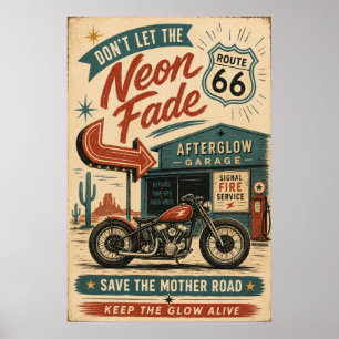 Route 66 Desert Motorcycle Garage Americana Poster