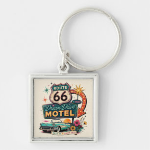 Route 66 Dream Drive Retro Road Trip Charm Keychain