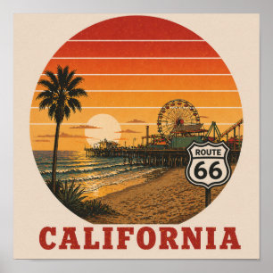 Route 66 Fin de la piste Affiche de Santa Monica