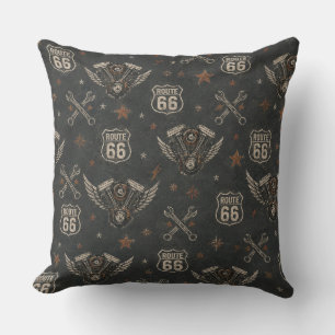 Route 66 Garage Room Decor Throw Pillow
