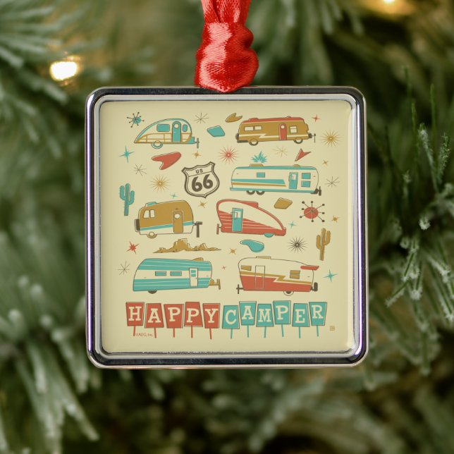 Route 66 Happy Camper Metal Ornament (Tree)