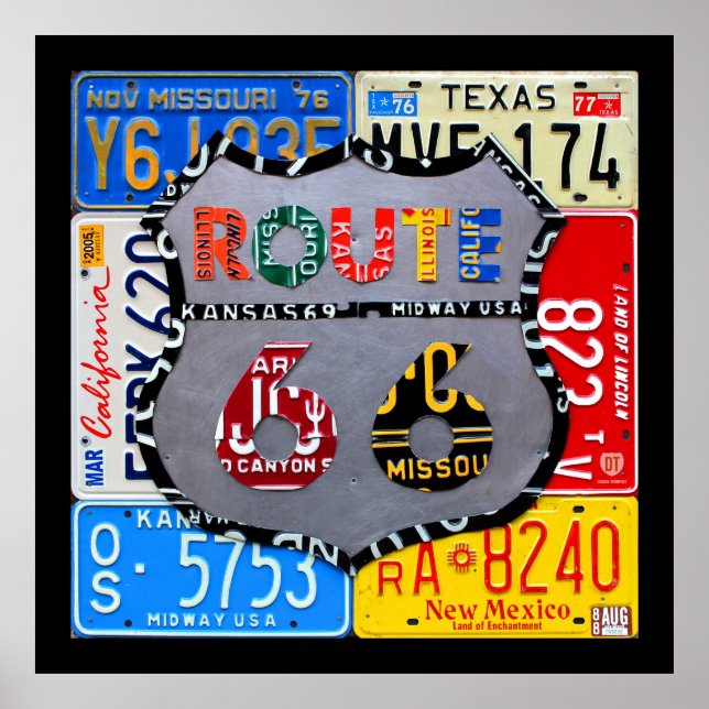 Route 66 Highway Road Sign License Plate Art (Front)