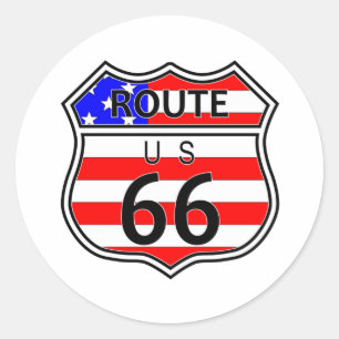 Route 66 Highway Sign With Flag Classic Round Sticker