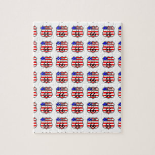 Route 66 Highway Sign With Flag Jigsaw Puzzle