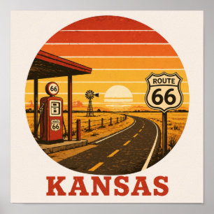 Route 66 Kansas Gas Station Sunset Poster