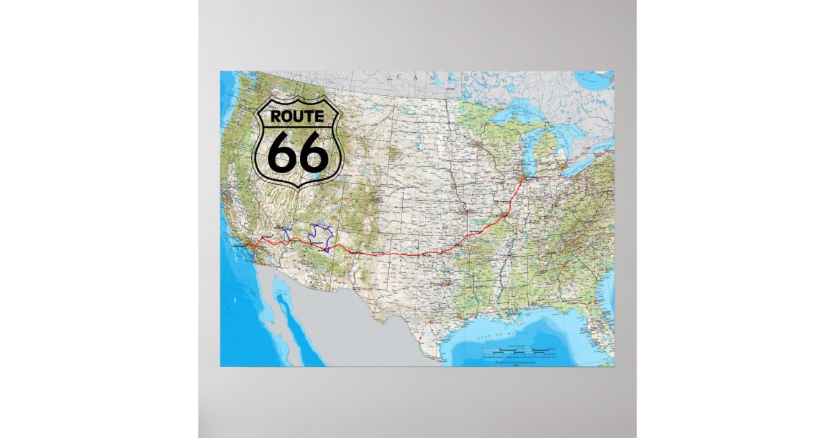 Route 66 Map Poster Zazzle