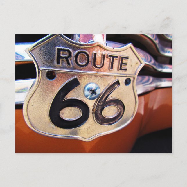 Route 66 Metal Decal Vintage Car Grille Postcard (Front)