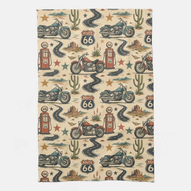 Route 66 Motorcycle Kitchen Roadside Decor Towel (Vertical)