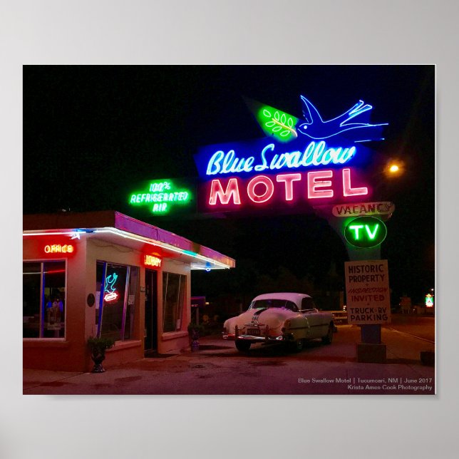 Route 66 Neon | Blue Swallow Motel | Tucumcari, NM Poster (Front)